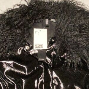 H&M Patent  Jacket with Faux Fur Collar